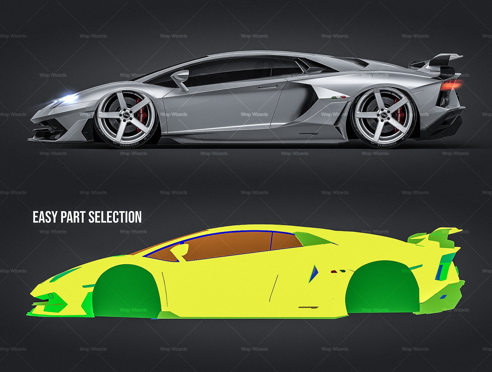 Download Lamborghini Aventador Svj 2019 Glossy Finish All Sides Car Mockup Te Wrap Wizards Com Premium Car Mockups Templates