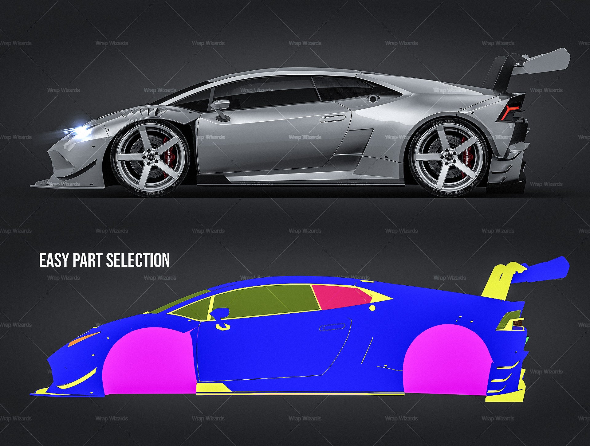 Download Lamborghini Huracan Lp620 2 Super Trofeo 2015 Glossy Finish All Side Wrap Wizards Com Premium Car Mockups Templates