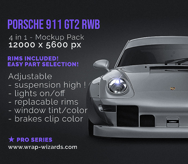 Download Porsche 911 Gt2 Rwb Glossy Finish All Sides Car Mockup Template Psd Wrap Wizards Com Premium Car Mockups Templates