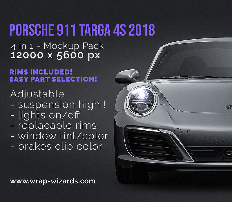 Download Porsche 911 Targa 4s 2018 - all sides Car Mockup Template.psd - Wrap-Wizards.com - Premium Car ...