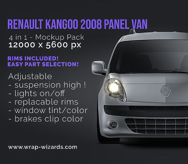 Download Renault Kangoo 2008 Panel Van Satin Matt Finish All Sides Car Mockup Wrap Wizards Com Premium Car Mockups Templates
