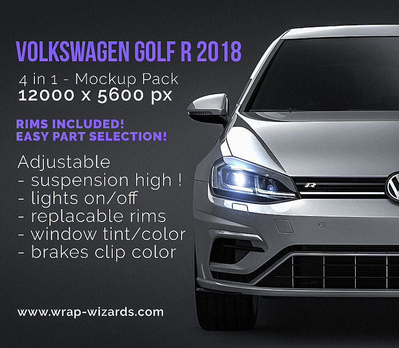 Download Volkswagen Golf R 2018 - all sides Car Mockup Template.psd ...