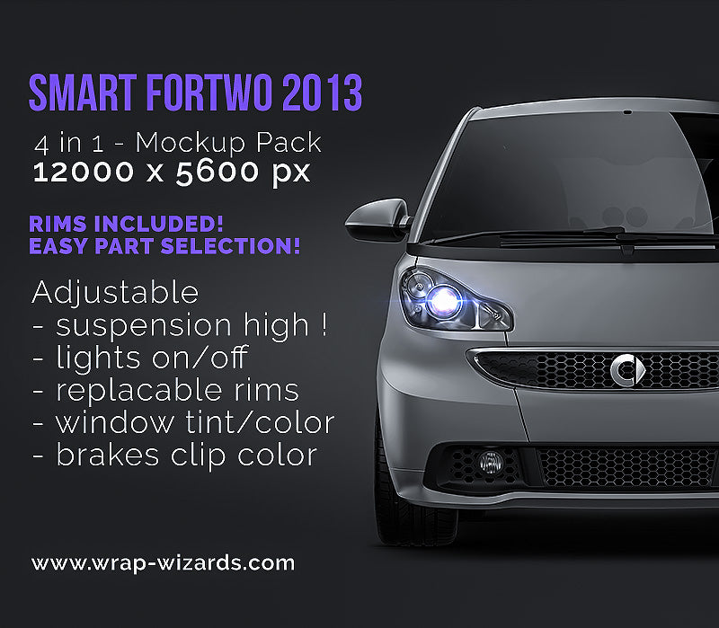 Download Smart Fortwo 2013 Satin Matt Finish All Sides Car Mockup Template Ps Wrap Wizards Com Premium Car Mockups Templates