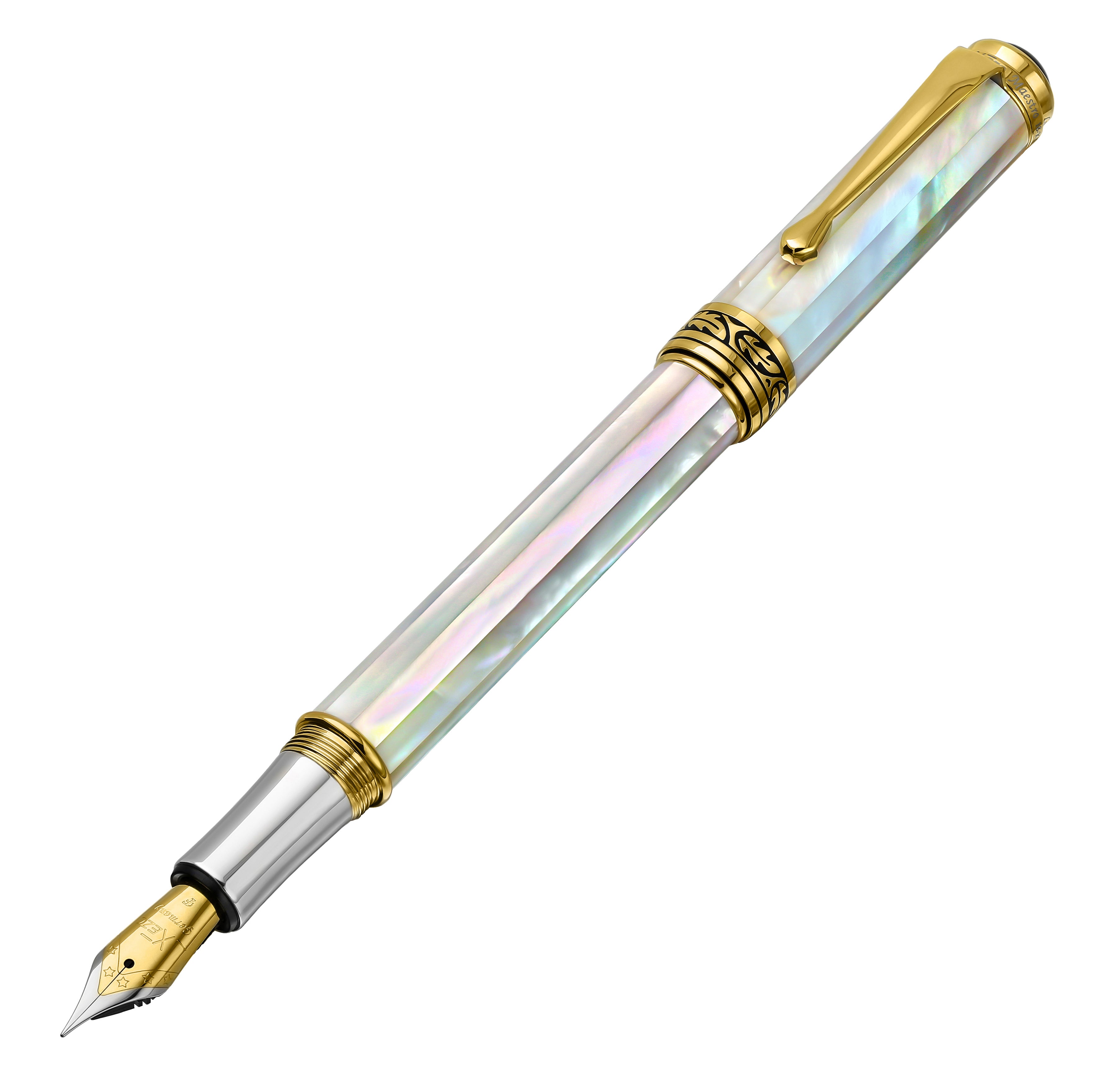 Xezo Maestro オーシャニックオリジン 虹色ホワイトマザーオブパール シリアルナンバー入り中字ペン。18金、プラチナメッキ。同じペンは2つと  通販