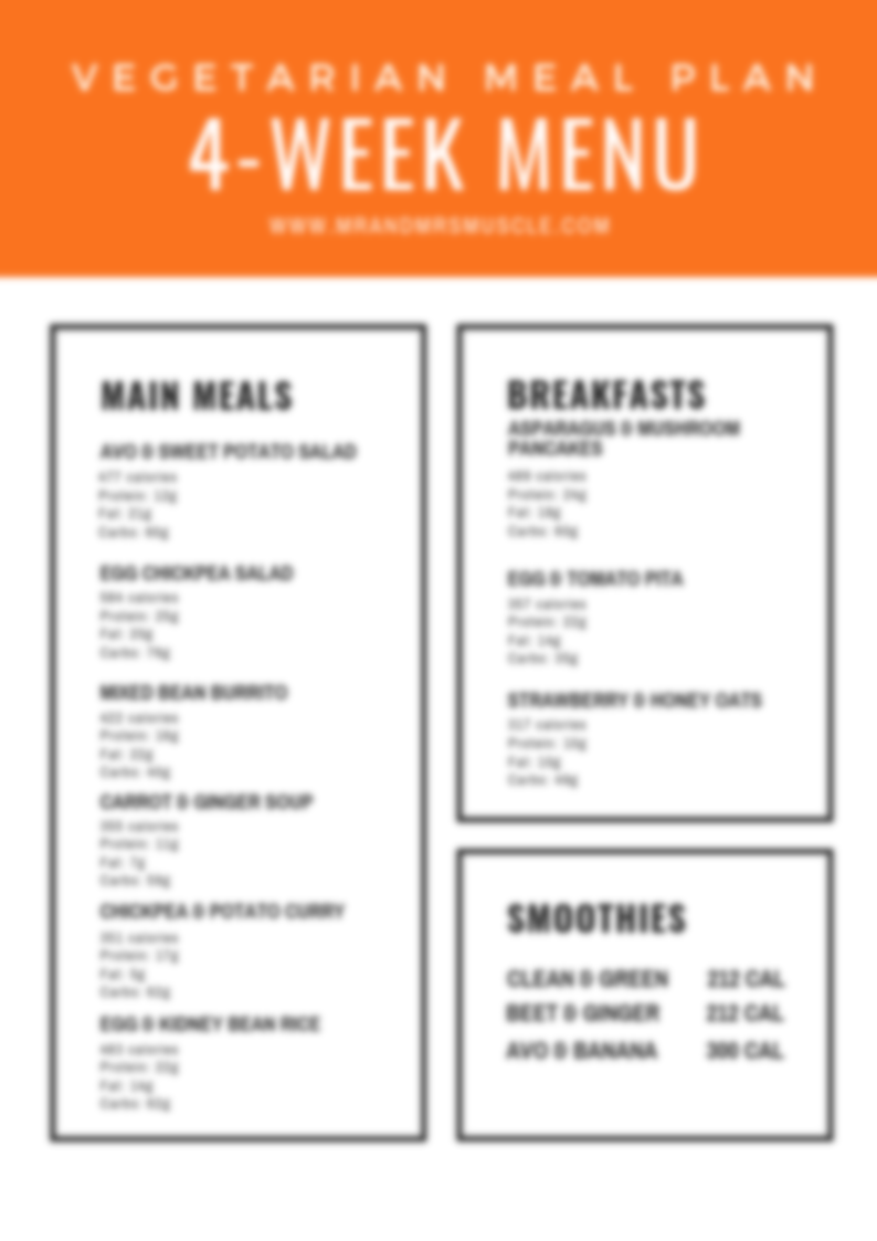 Vegetarian Weight Loss Meal Plan - 4 Weeks - MrandMrsMuscle