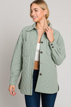 Quilted Oversized Shacket-Sage