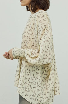 Smocked Cuff Ditsy Floral Blouse-Butter