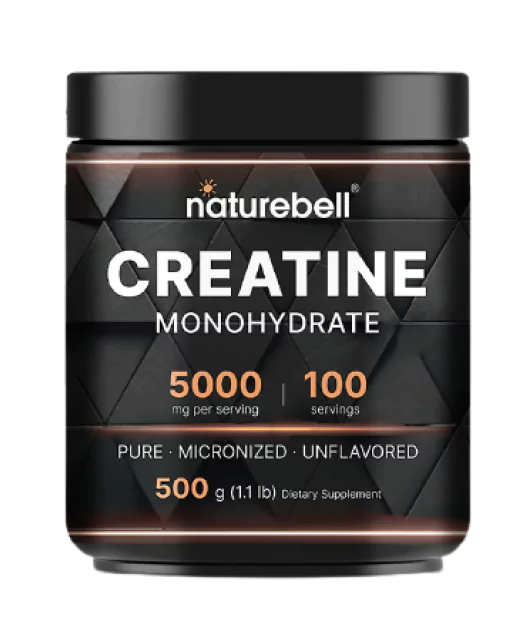 Naturebell creatine monohydrate supplement, 500g, 100 servings, 5000mg per serving.