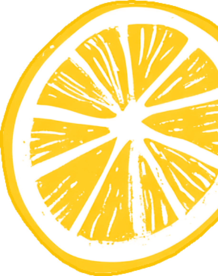 Illustration of a yellow lemon slice with a white outline.