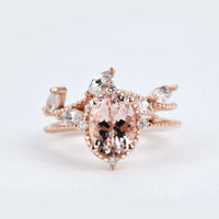Moranite & white sapphire engagement ring set rose gold white diamond ring ring and band set