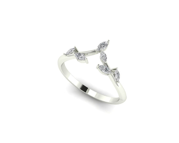 Gorgeous Natural leaf band ring, AAA White Swarovski Crystal rose