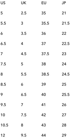 Women's Footwear Size Chart | Les Benjamins