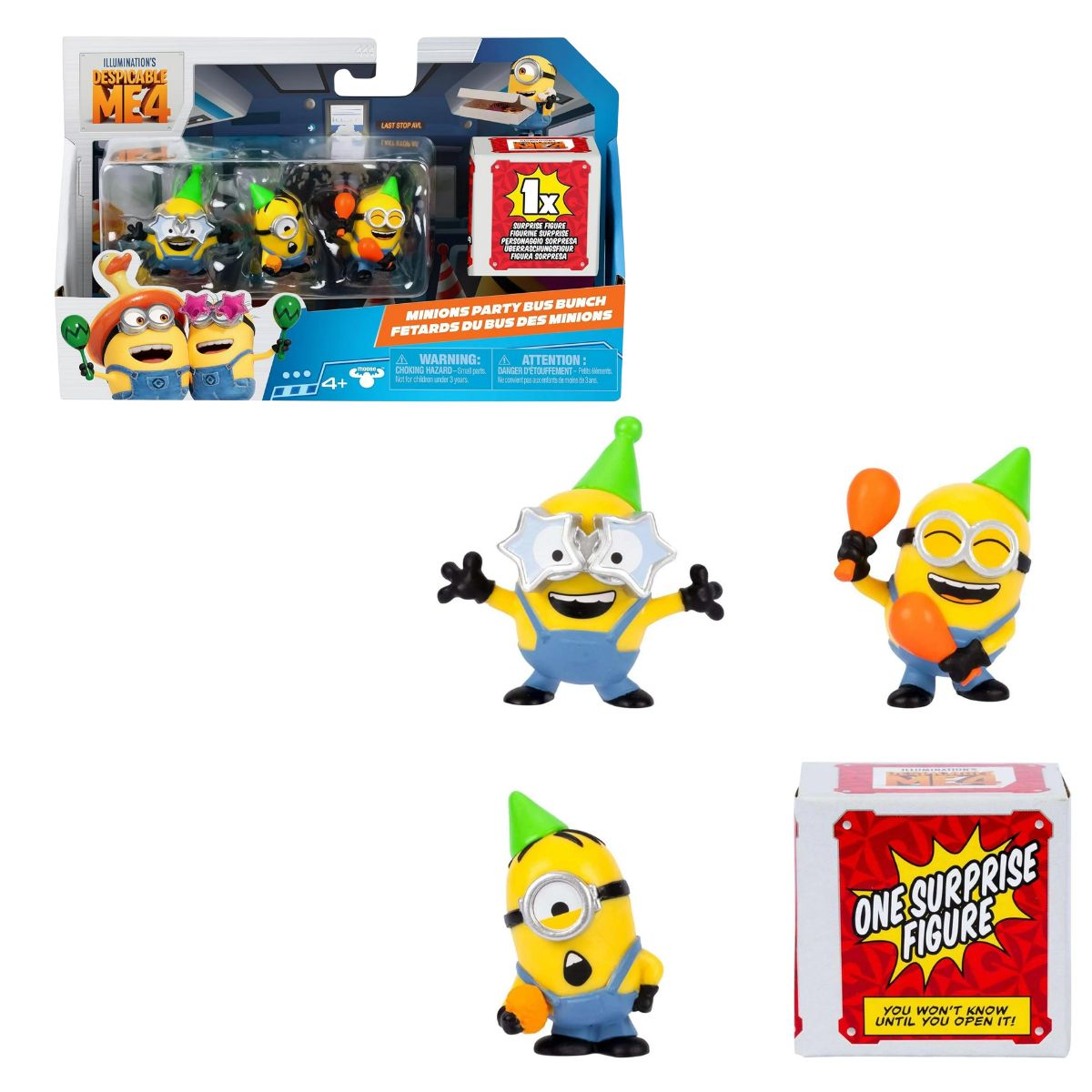 Despicable Me 4 Minions Party Bus Bunch 2" Inch Mini Toy Figure 4-Pack