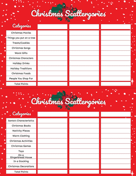 christmas scattergories categories
