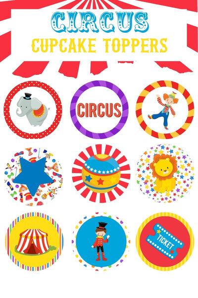 circus cupcake toppers printable template circus theme