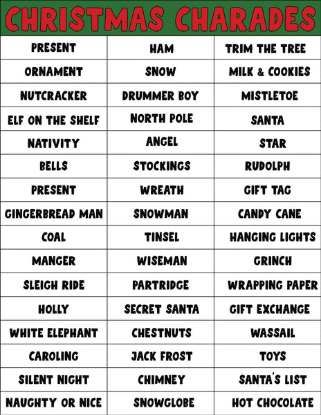 Christmas Charades 100 Words Play Party Plan