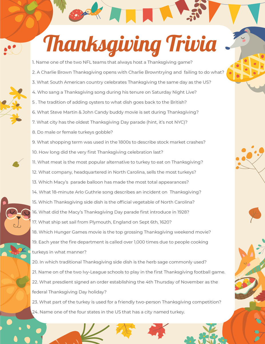 Thanksgiving Trivia (30 questions) Play Party Plan