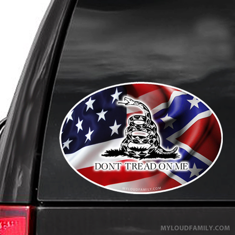 US FLAG and REBEL FLAG - Don't Tread On Me Oval Sticker | My Loud ...