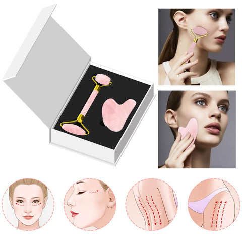 Rosenquarz Gua Sha Set von JUWELANDA® - 100% echte Edelsteine