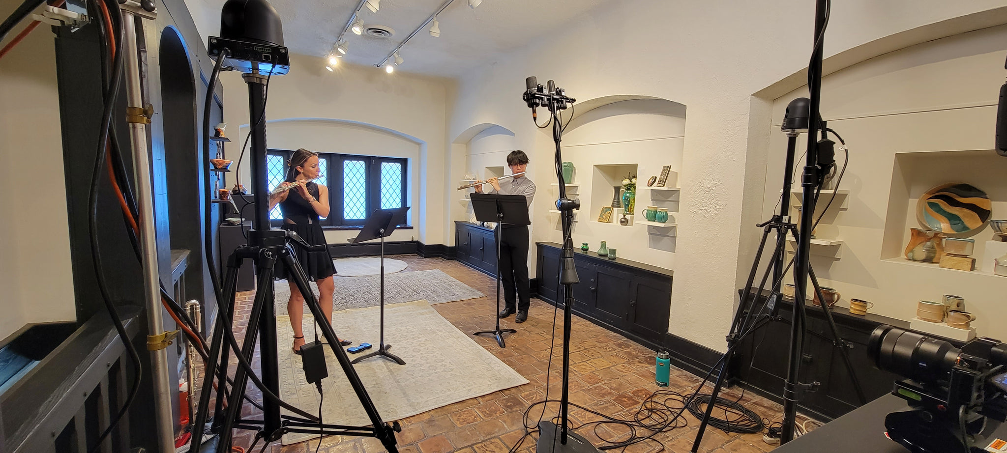 DCWS flutist Amanda Blaikie and flutist Andrew Lee perform in the Pewabic galleries