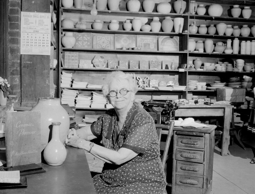 Mary Chase Perry Stratton in her studio in 1956