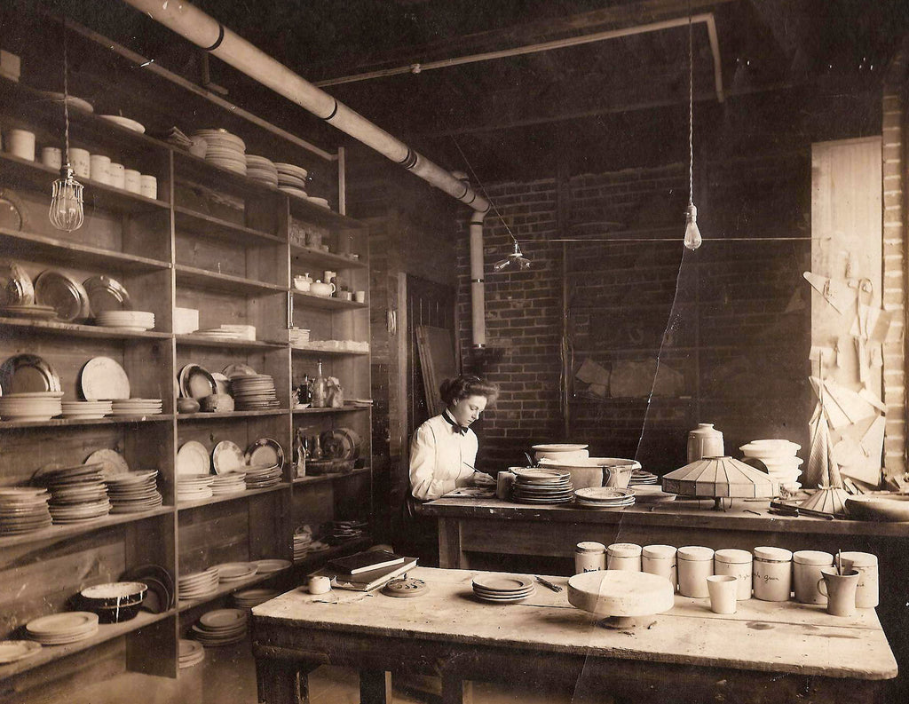 A young Mary Chase Perry working in the pottery studio on Detroit's east side