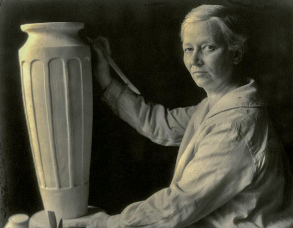 Mary with large vase in 1929, photographed by Mach