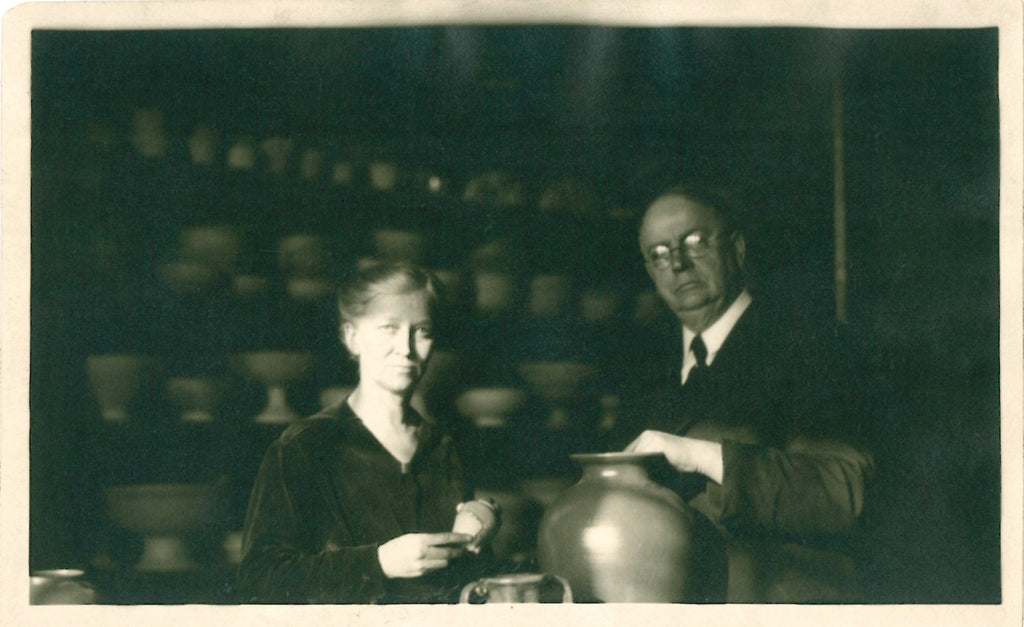 Mary Chase Perry and Horace J Caulkins inside the new Pewabic Pottery Studio on East Jefferson Avenue.