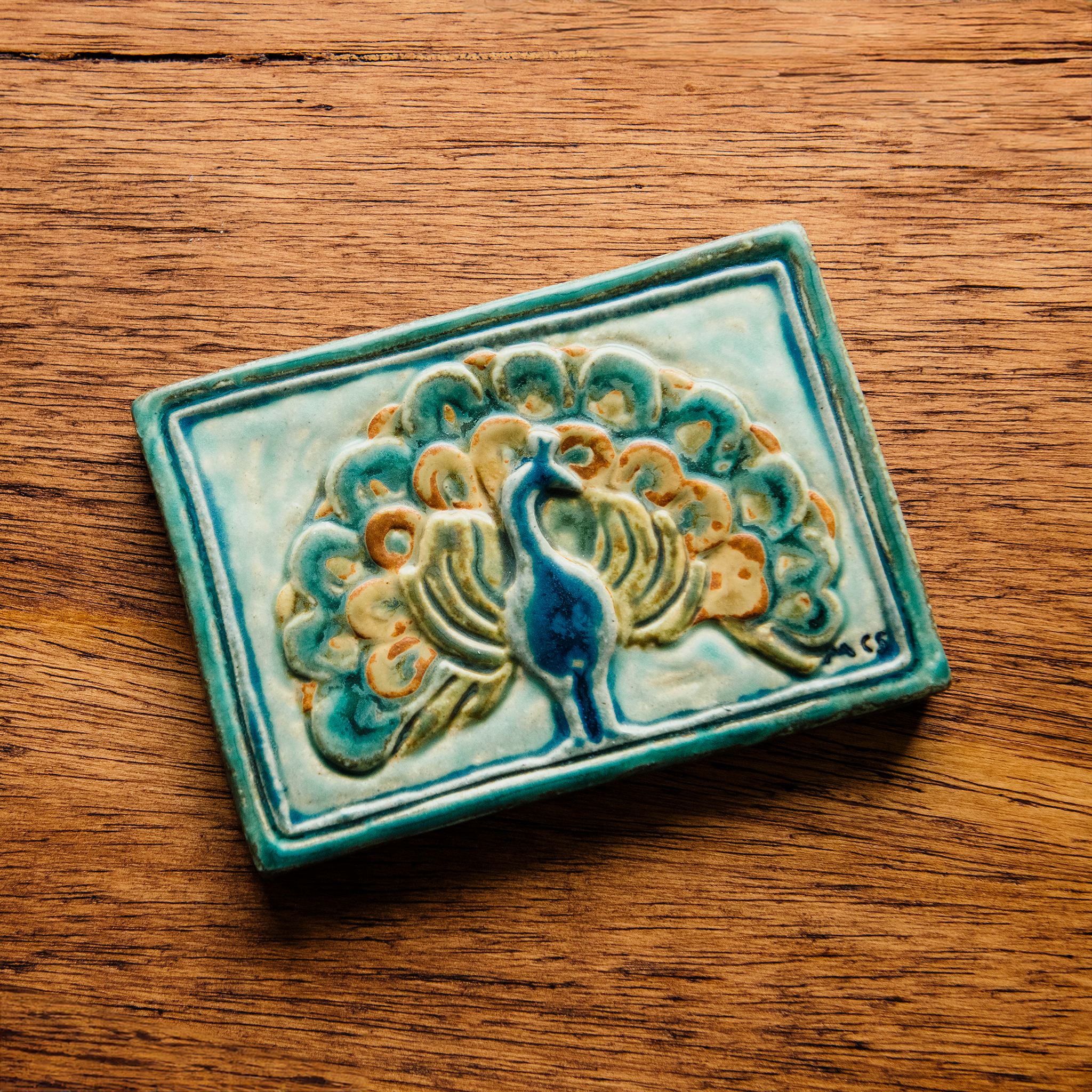 Hand-Painted Peacock Tile