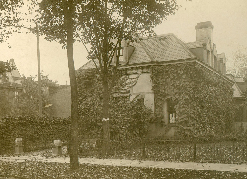 Sepia film scan image of the Stable Studio in the Brush Park district of Detroit.