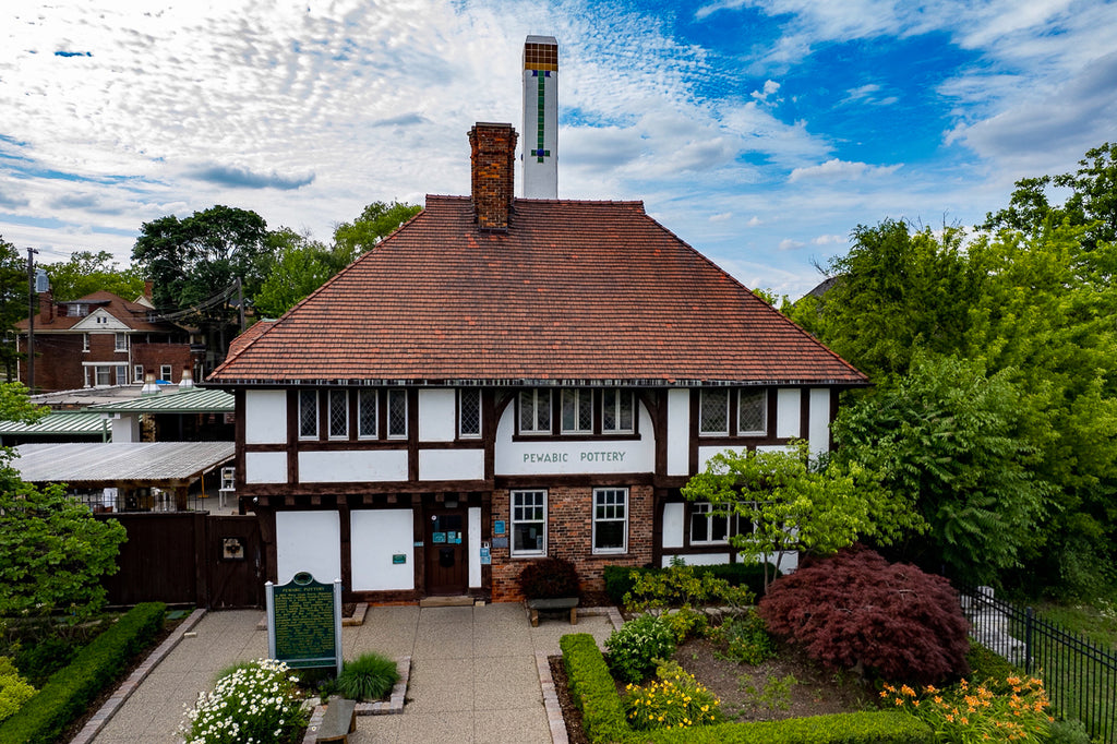 Aerial photo of Pewabic Pottery on a bright, summer day.