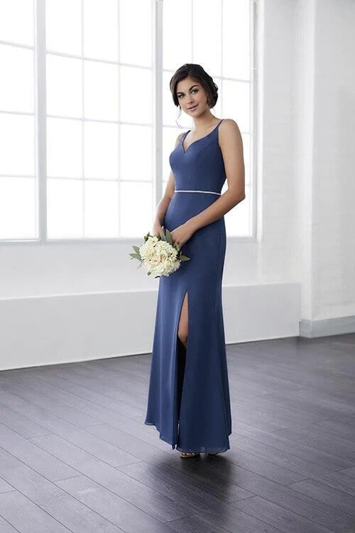 Model wearing Christina Wu Celebrations 22823, a beaded bridesmaid dress