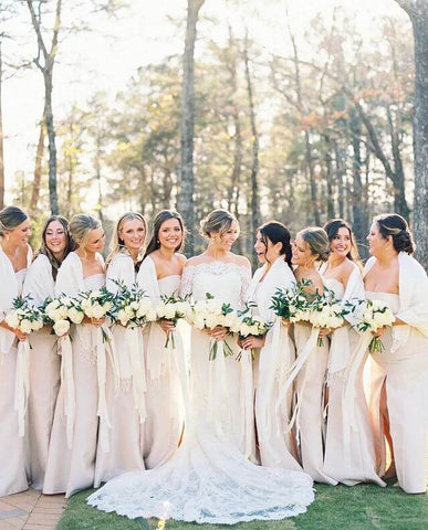 Champagne & White Bridesmaids Dresses