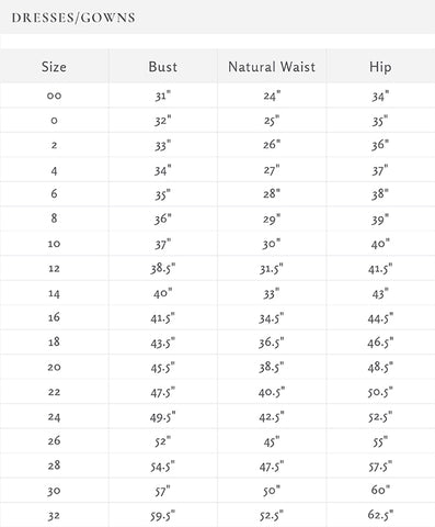 Bridesmaid Size Chart