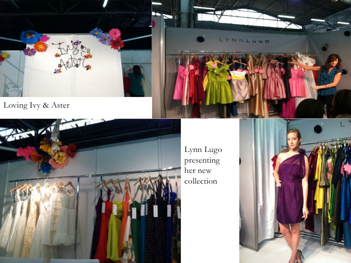 Loving Ivy & Aster booth sign (top left), Lynn Lugo's new dress collection (top right and bottom)