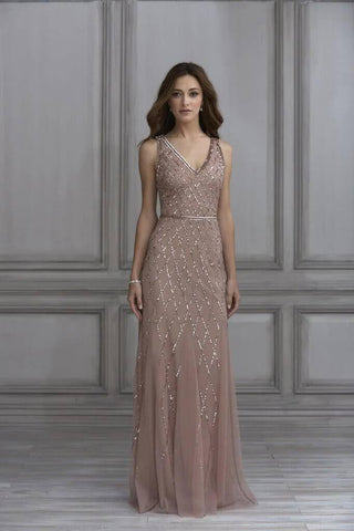 Model wearing Adrianna Papell Platinum Bridesmaid Dress Style 40135