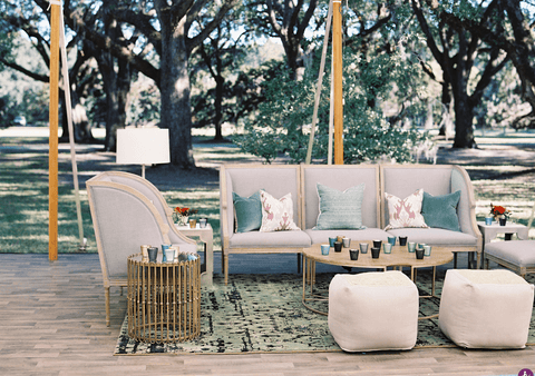 Lounge area with couch at wedding reception