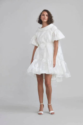 Model wearing Amsale LW198 bridal shower dress
