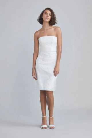 Model wearing Amsale LW199 bridal shower dress