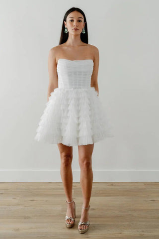 Model wearing Watters Whirl bridal shower dress