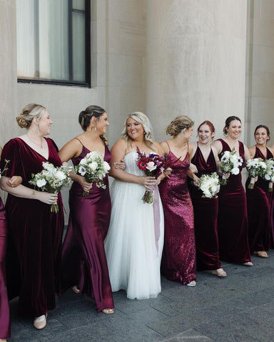 Burgundy bridesmaids dresses with sequins