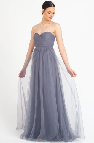 Model wearing convertible bridesmaid dress