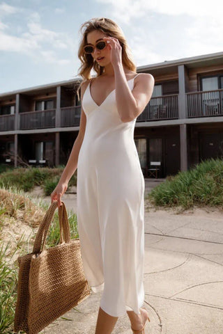 Model wearing Jenny Yoo Bellini Dress in white