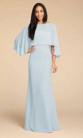 Model wearing Hayley Paige Occasions 5906 dress in light blue