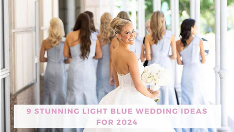 bride with her bridesmaids in light blue dresses [9 Stunning Light Blue Wedding Ideas for 2024]