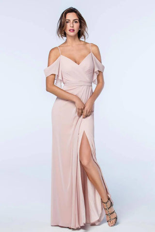 Model wearing Watters Bridesmaid Dress Aldridge in pink