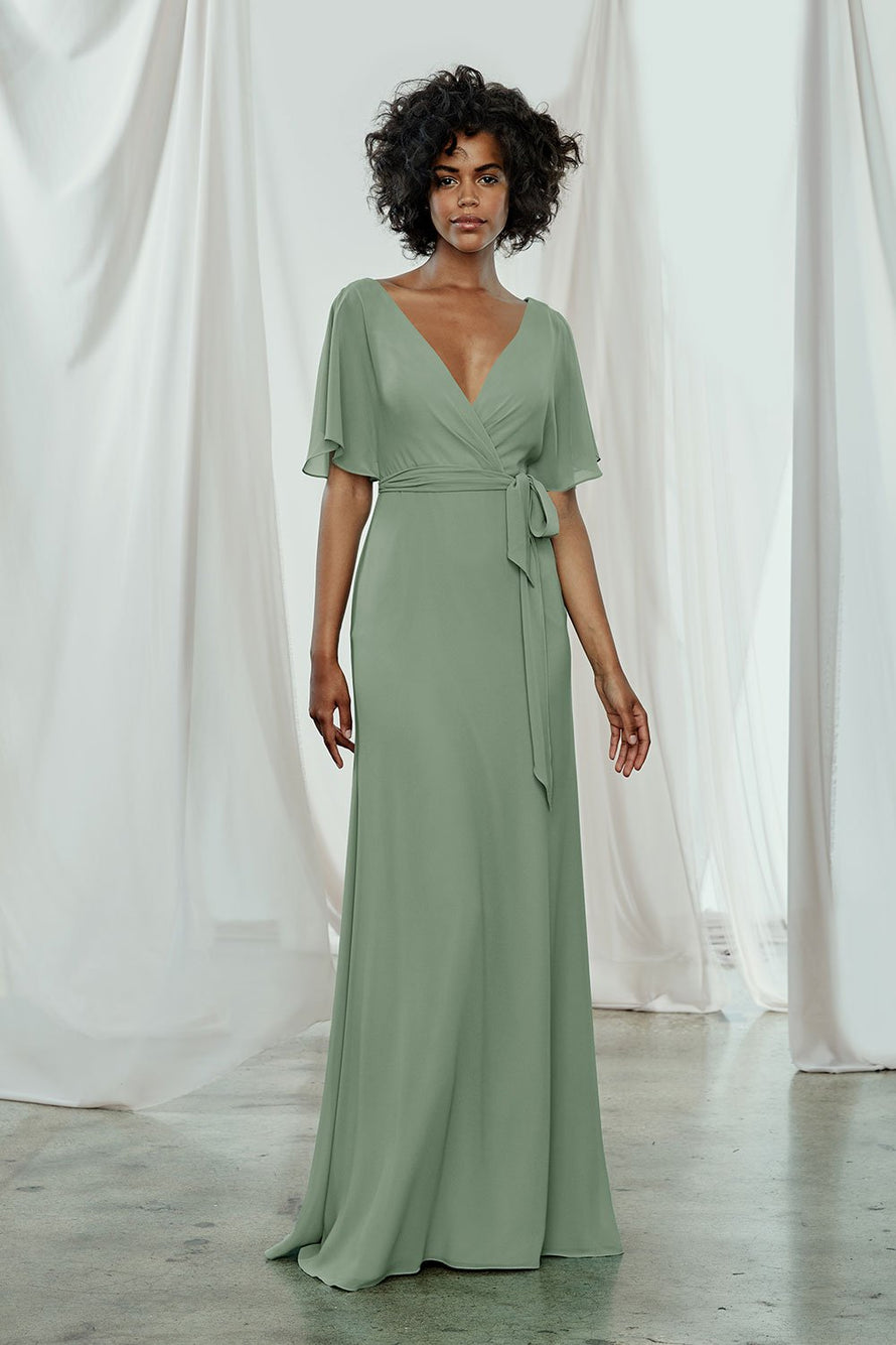 chiffon wrap bridesmaid dress