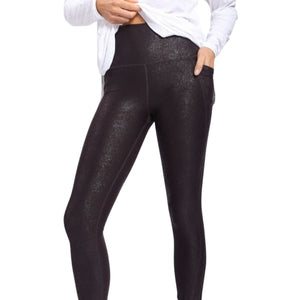 Chocolate Highwaisted Foil Leggings With Side Pockets - The Pretty Hot Mess
