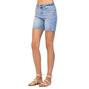 High Rise Light Wash Mid Length Shorts  Judy Blue 15220 - The Pretty Hot  Mess