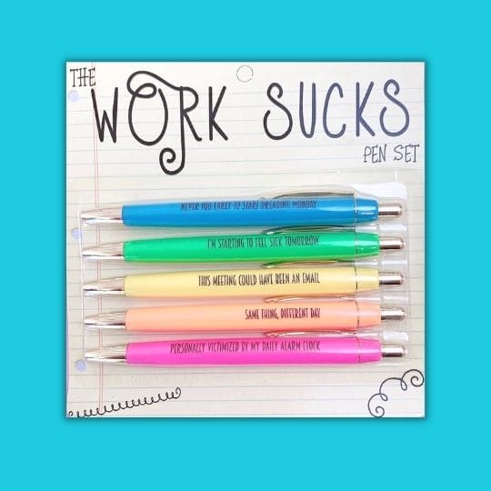 Snarky Office Pens Funny Ballpoint Pens Work Sucks Pen Complaining Quotes  Pen Vibrant Negative Passive Pens for Colleague Co-Worker, Black Ink